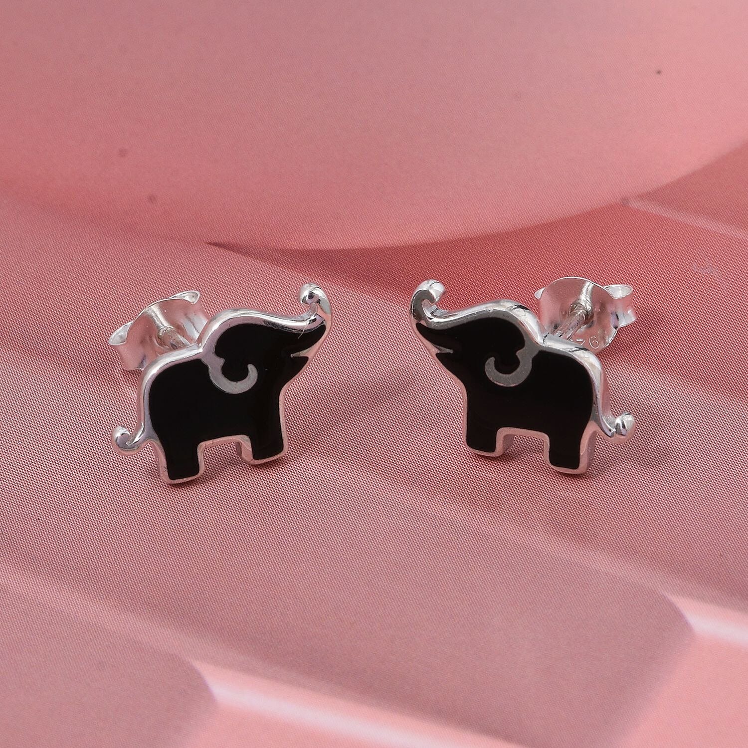 Black Onyx Elephant Earring with Push Back Sterling Silver 8296327 1