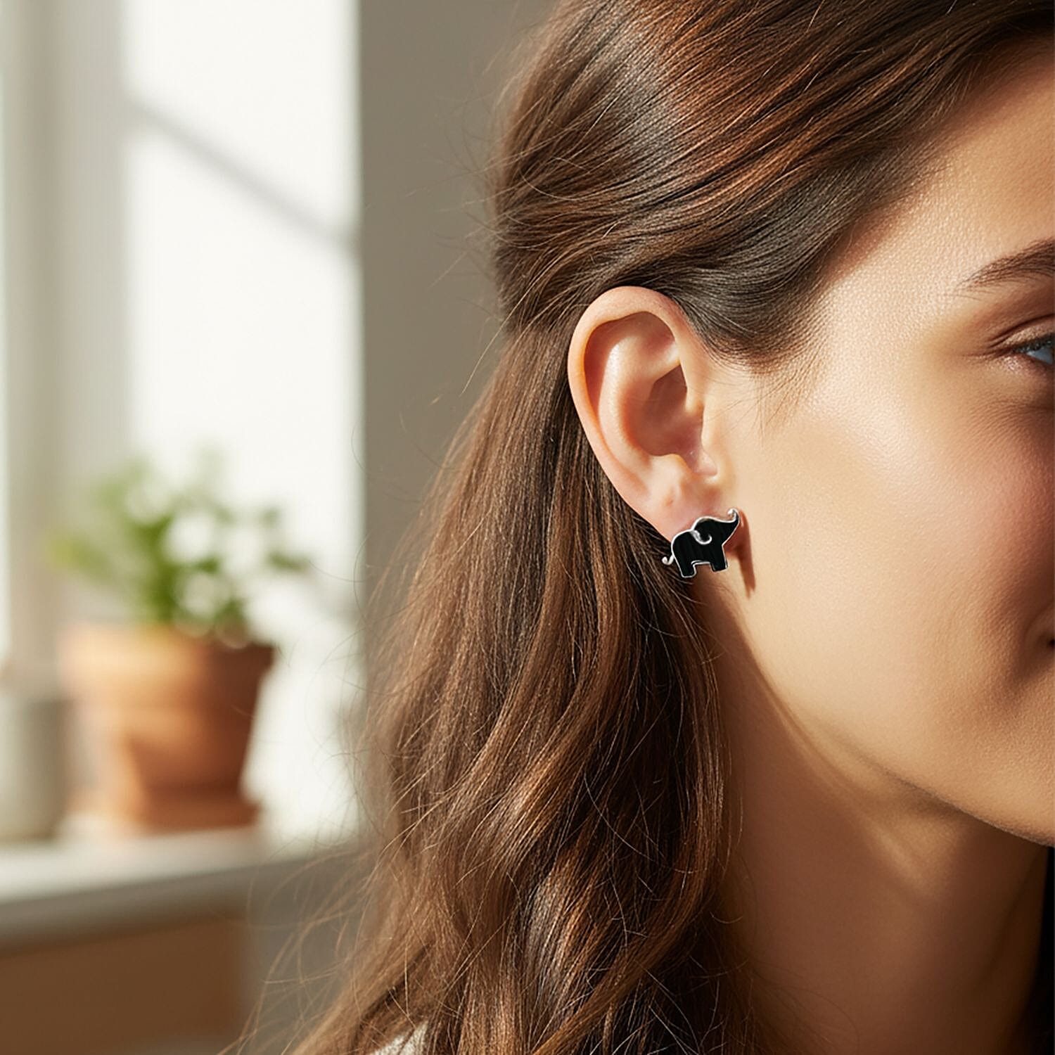 Black Onyx Elephant Earring with Push Back Sterling Silver 8296327 2