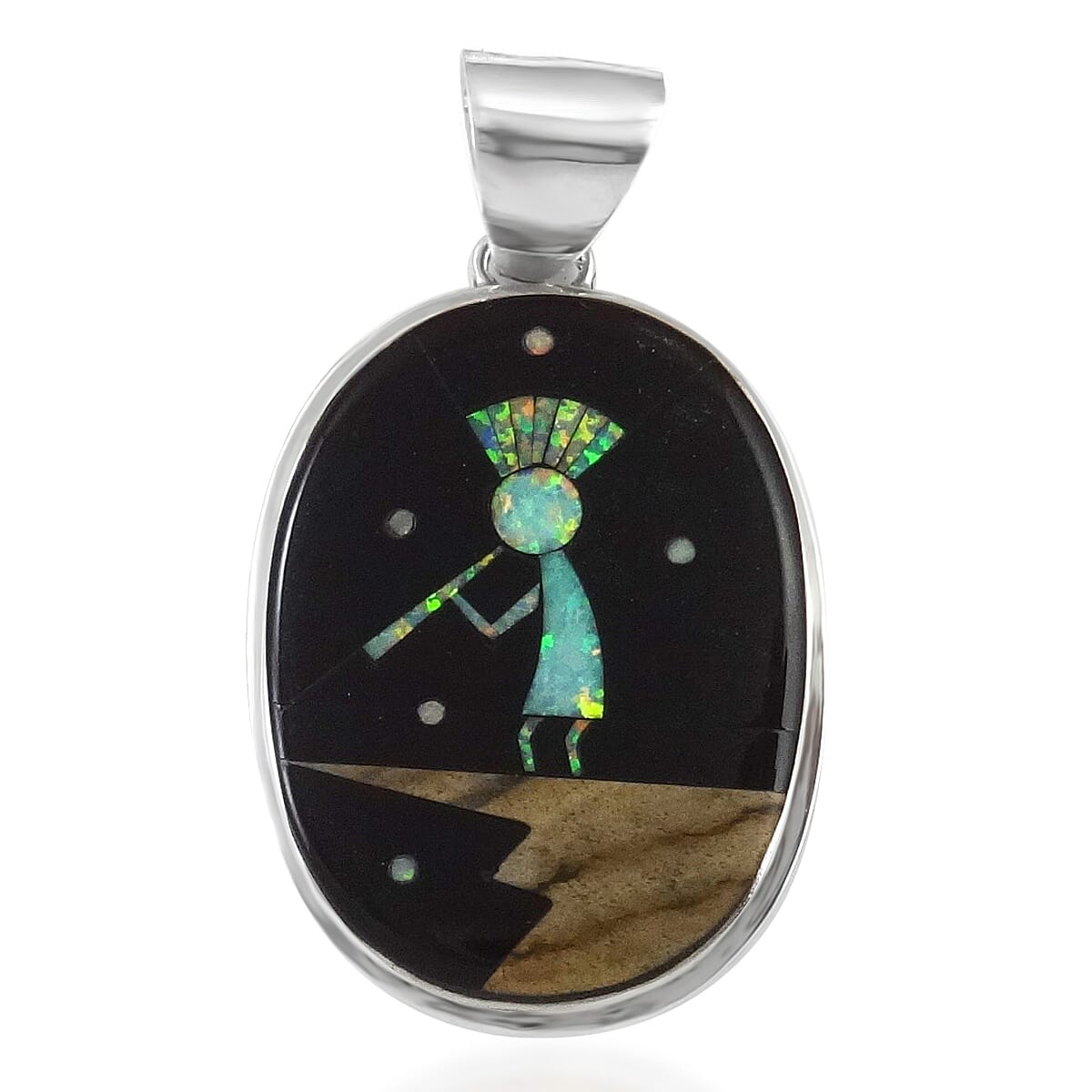 Santa Fe Collection 12.5 Ct. Black Onyx Kokopelli Pendant in Sterling Silver 8214654 0