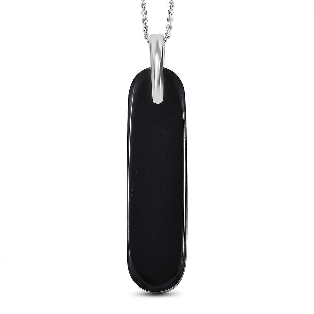 Artisan Crafted - Black Onyx Sterling Silver Pendant with  Chain (Size 20) 42.00 Ct.