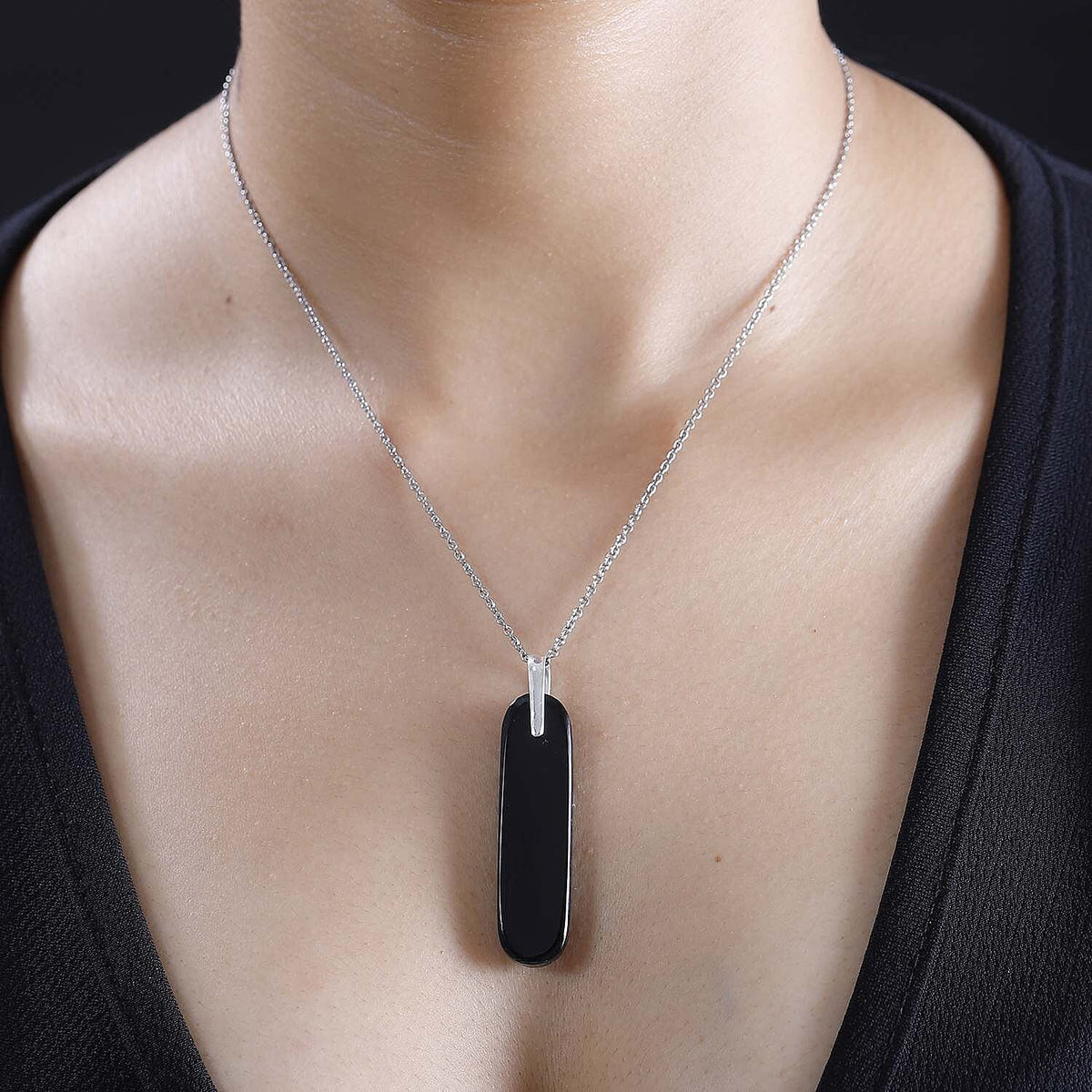 Artisan Crafted - Black Onyx Sterling Silver Pendant with  Chain (Size 20) 42.00 Ct. 4300029 2