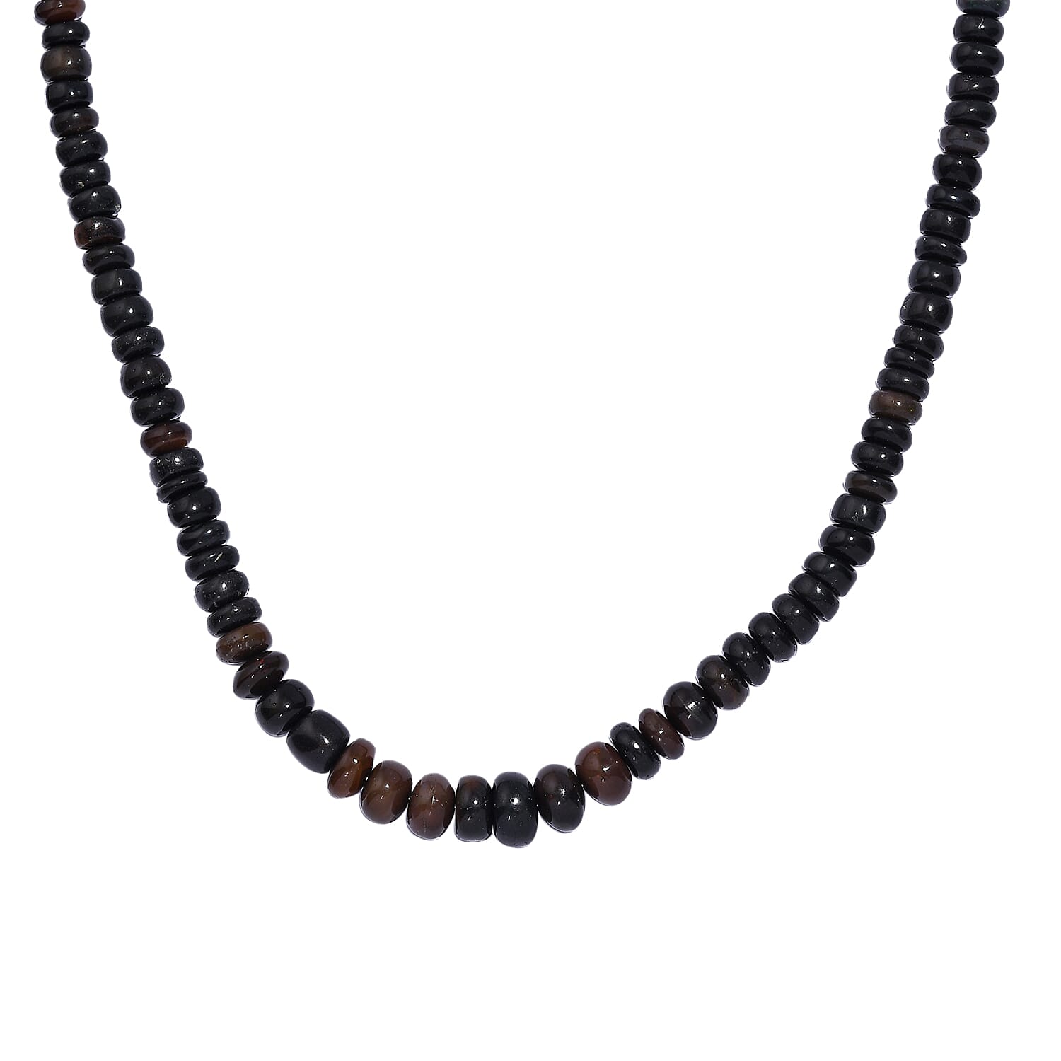 Black Opal Necklace (Size - 18) in Rhodium Overlay Sterling Silver 70.0 Ct. 7955924 0