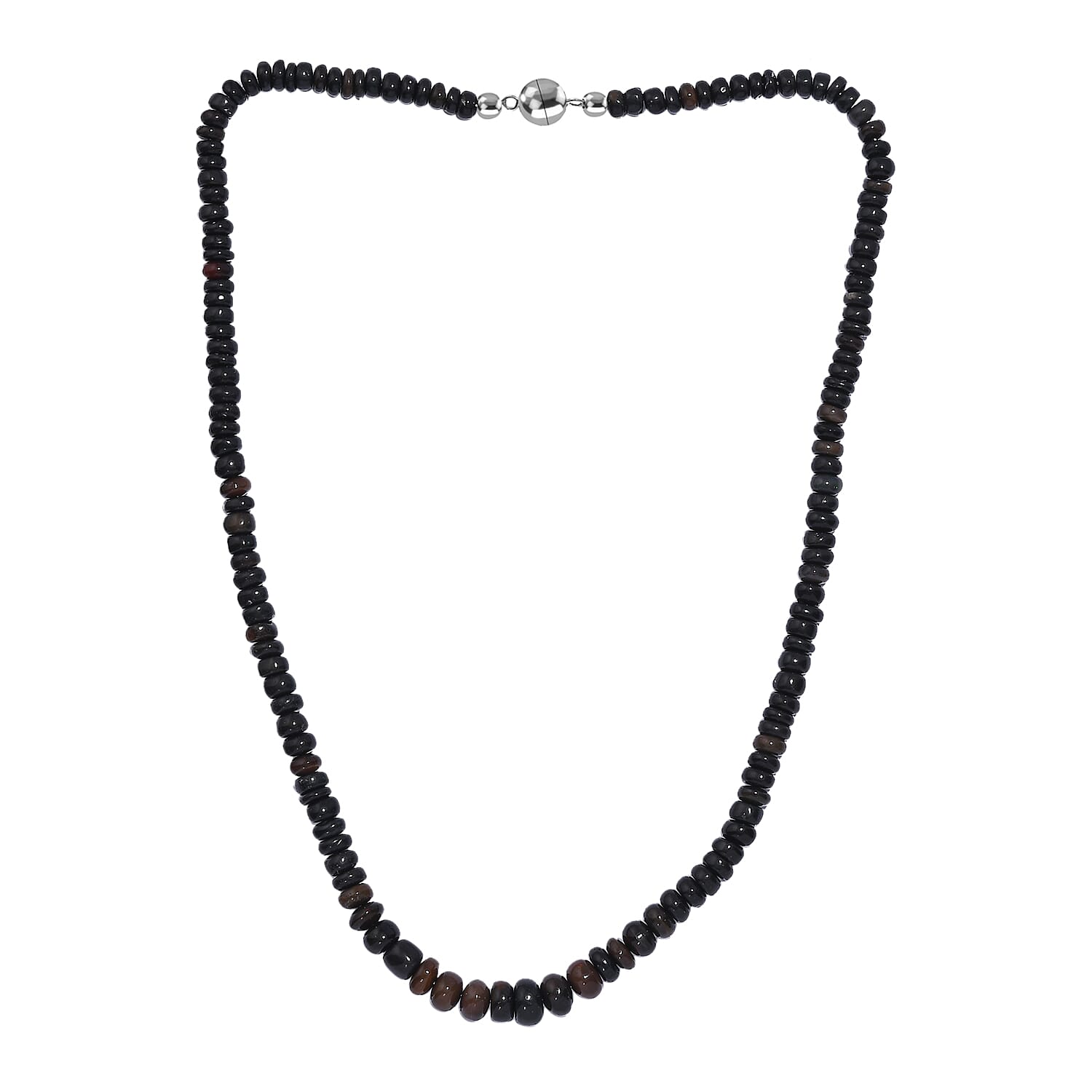 Black Opal Necklace (Size - 18) in Rhodium Overlay Sterling Silver 70.0 Ct. 7955924 3