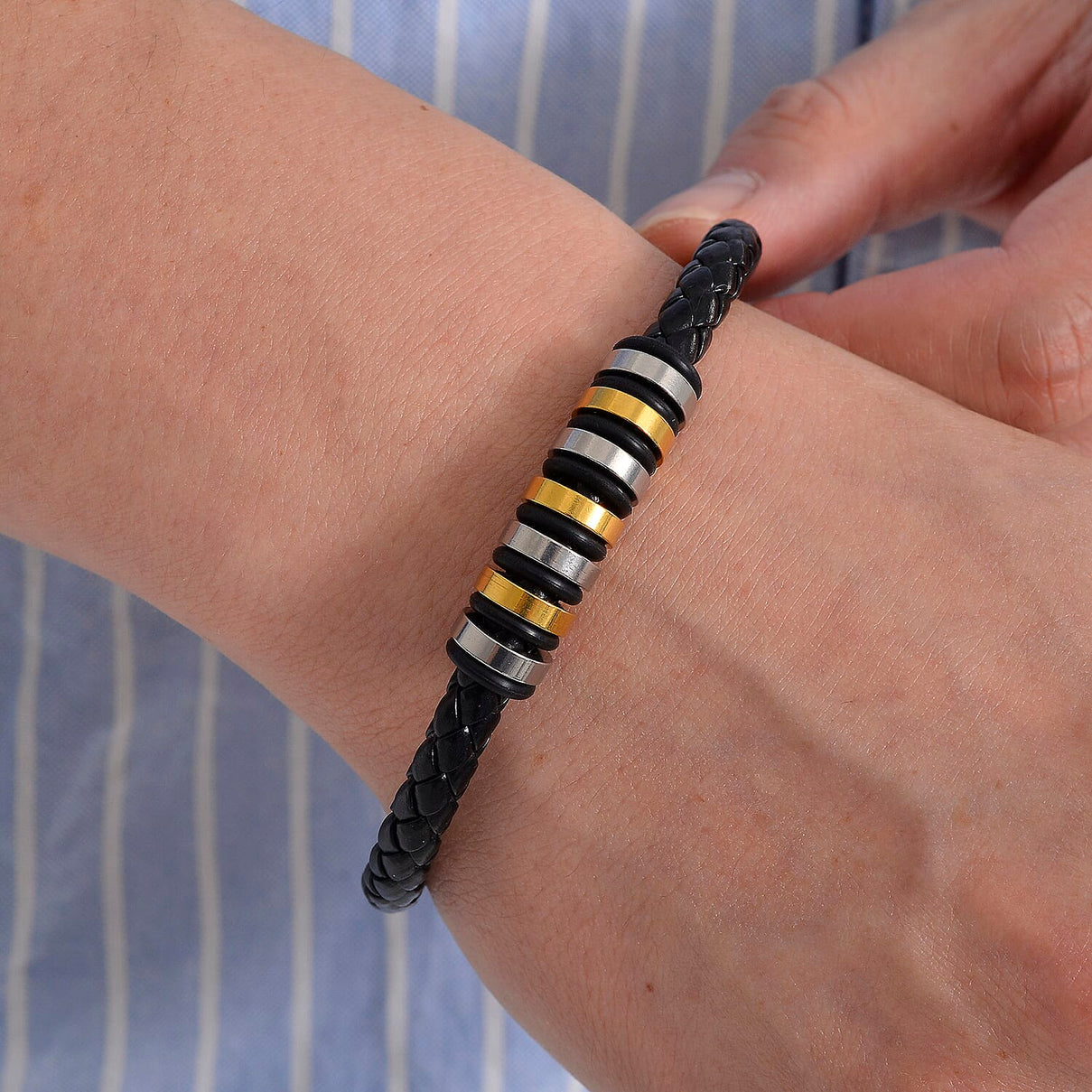 Black Resin Bracelet (Size 8.5) in Tri Colour Plated 8165796 2