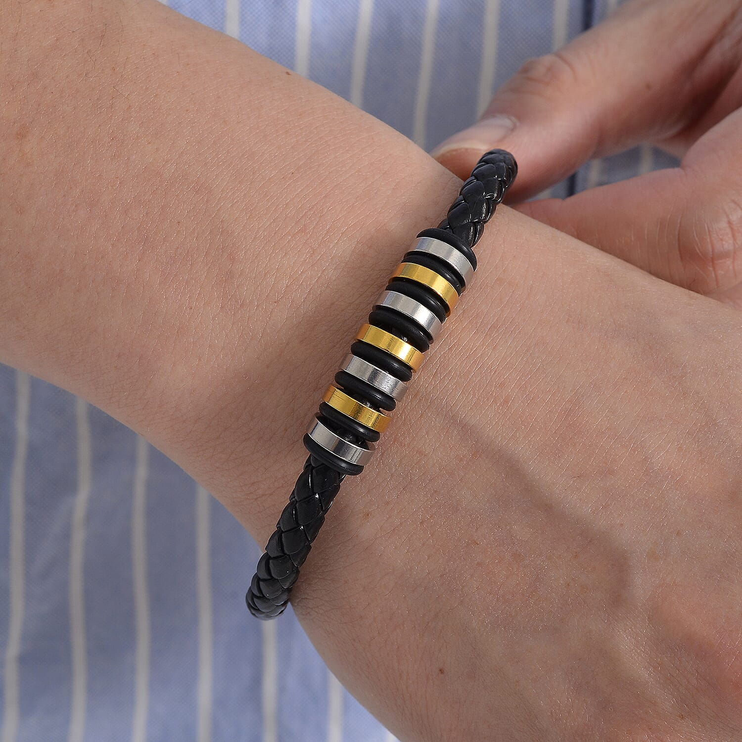 Black Resin Bracelet (Size 8.5) in Tri Colour Plated 8165796 2