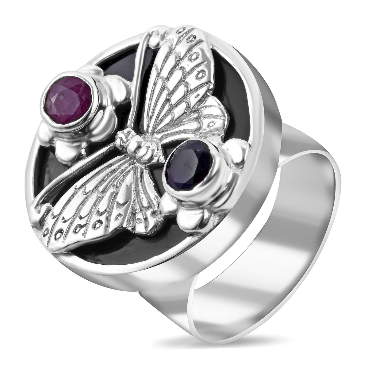 Sajen Silver Collection - Black Shell Pearl, Pink Sapphire, African Amethyst Ring Sterling Silver 0.95 ct. 7144935 0