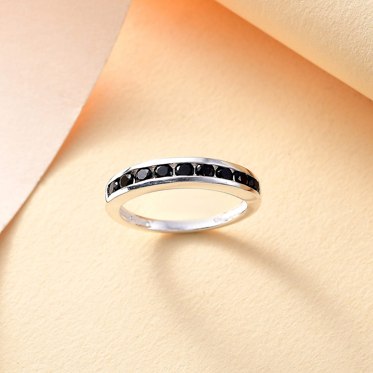Black Spinel Half Eternity Band Ring in Sterling Silver 7861742 1