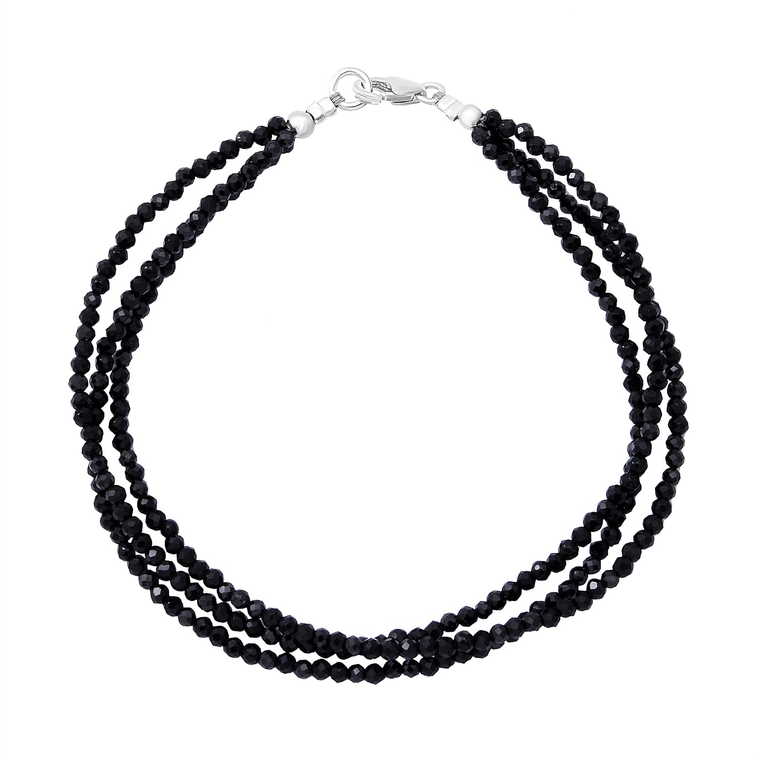 Black Spinel Triple Strand Bracelet (Size - 7.5) in Sterling Silver 35.00 ct. 7977070 0