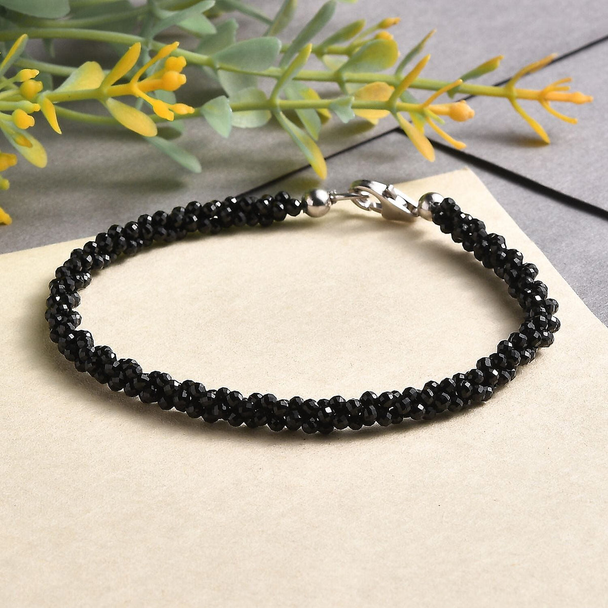 Black Spinel Bracelet (Size - 7.5) in Rhodium Overlay Sterling Silver 24.0 Ct. 7995038 2