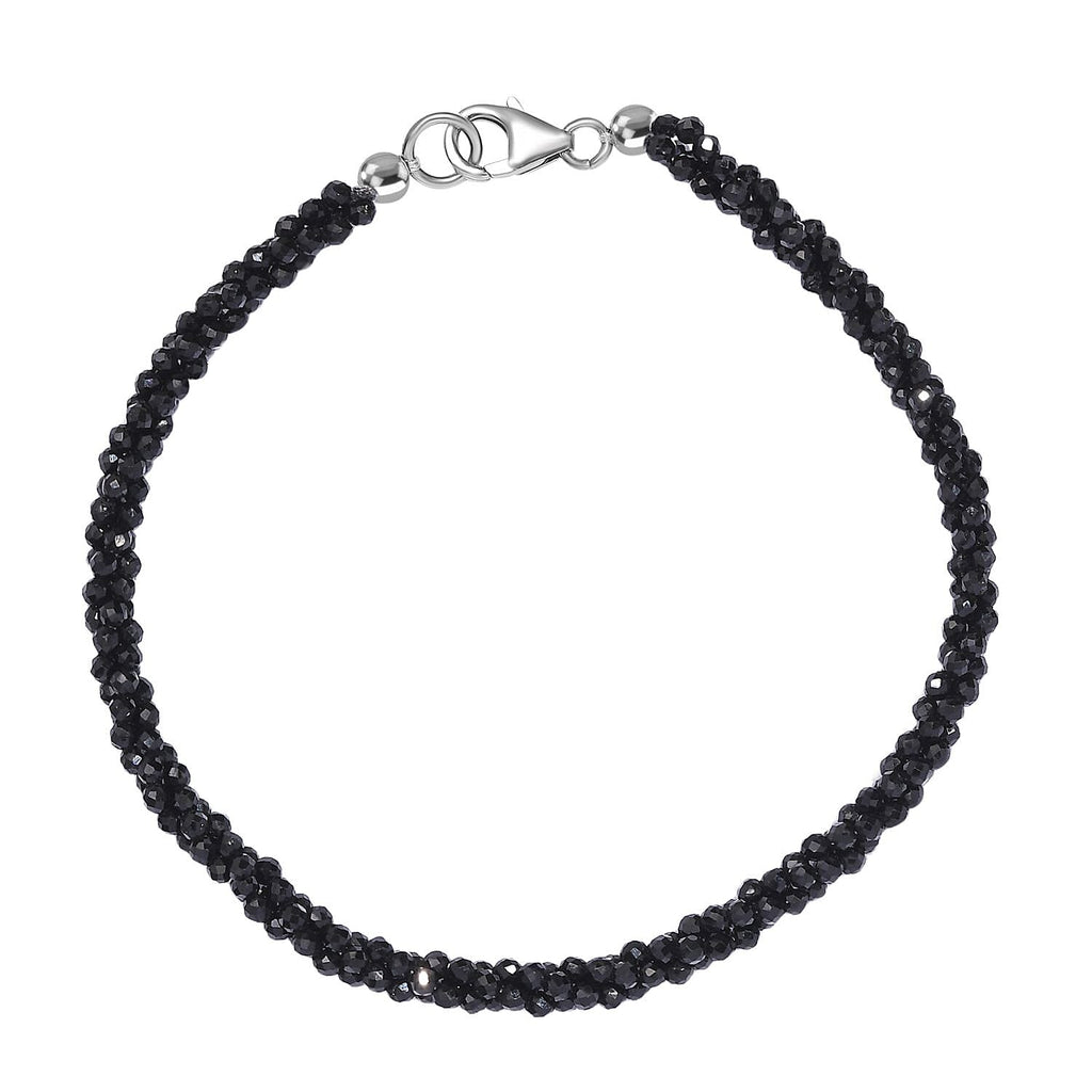 Black Spinel Bracelet (Size - 7.5) in Rhodium Overlay Sterling Silver 25.00 Ct.