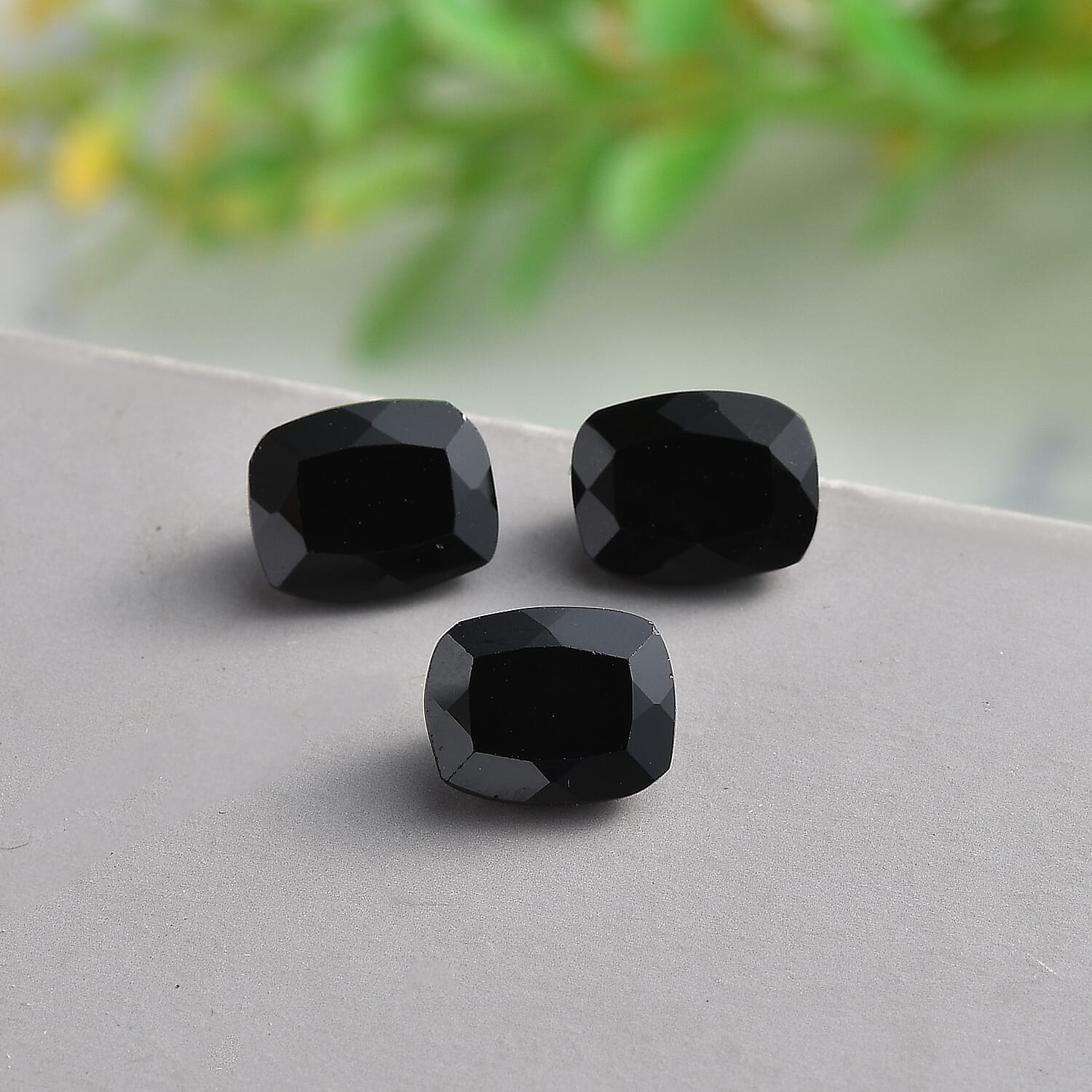 Set of 3 Black Spinel Loose Gemstone in Cushion Shape (9x7mm) 7827208 2