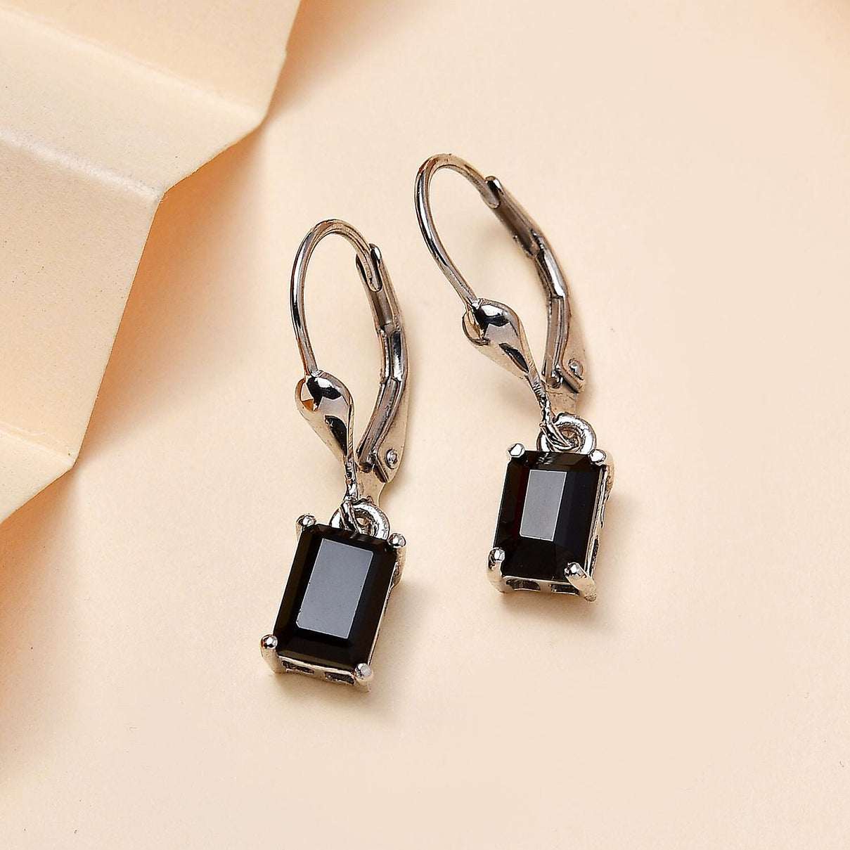 Black Spinel Solitaire Dangling Earrings in Platinum Overlay Sterling Silver, 2.794  Ct. 7768287 2