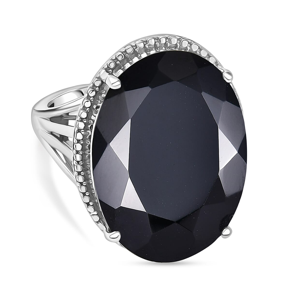 D'Joy Natural Thai Black Spinel Dome Ring in Platinum Overlay Sterling Silver 34.36 Ct, Silver Wt. 5.95 Gms. 8271545 0