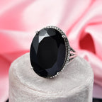 D'Joy Natural Thai Black Spinel Dome Ring in Platinum Overlay Sterling Silver 34.36 Ct, Silver Wt. 5.95 Gms.