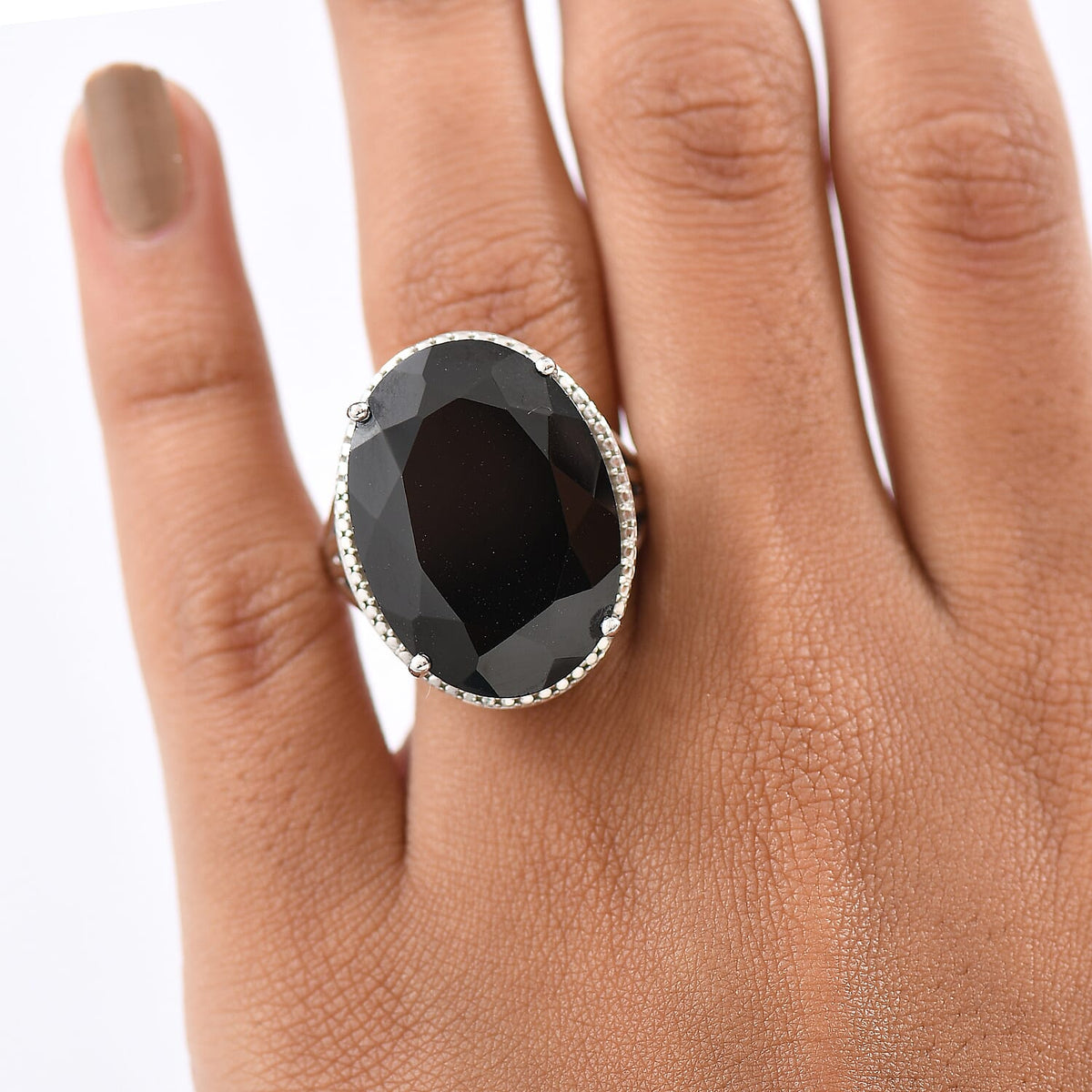 D'Joy Natural Thai Black Spinel Dome Ring in Platinum Overlay Sterling Silver 34.36 Ct, Silver Wt. 5.95 Gms. 8271545 2