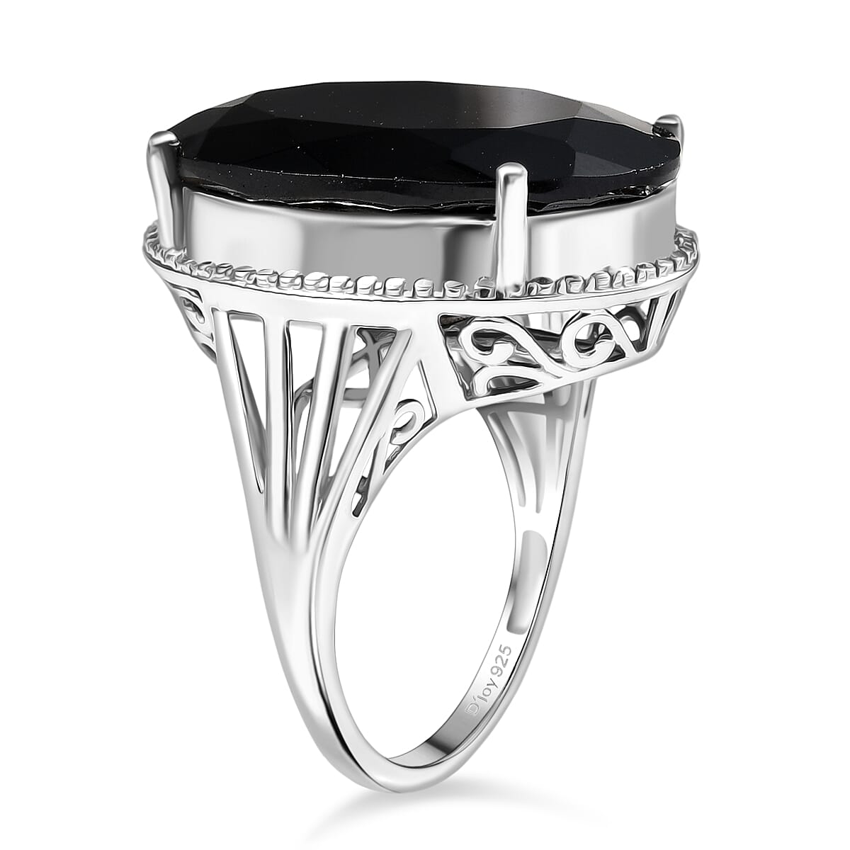 D'Joy Natural Thai Black Spinel Dome Ring in Platinum Overlay Sterling Silver 34.36 Ct, Silver Wt. 5.95 Gms. 8271545 3