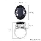 D'Joy Natural Thai Black Spinel Dome Ring in Platinum Overlay Sterling Silver 34.36 Ct, Silver Wt. 5.95 Gms.