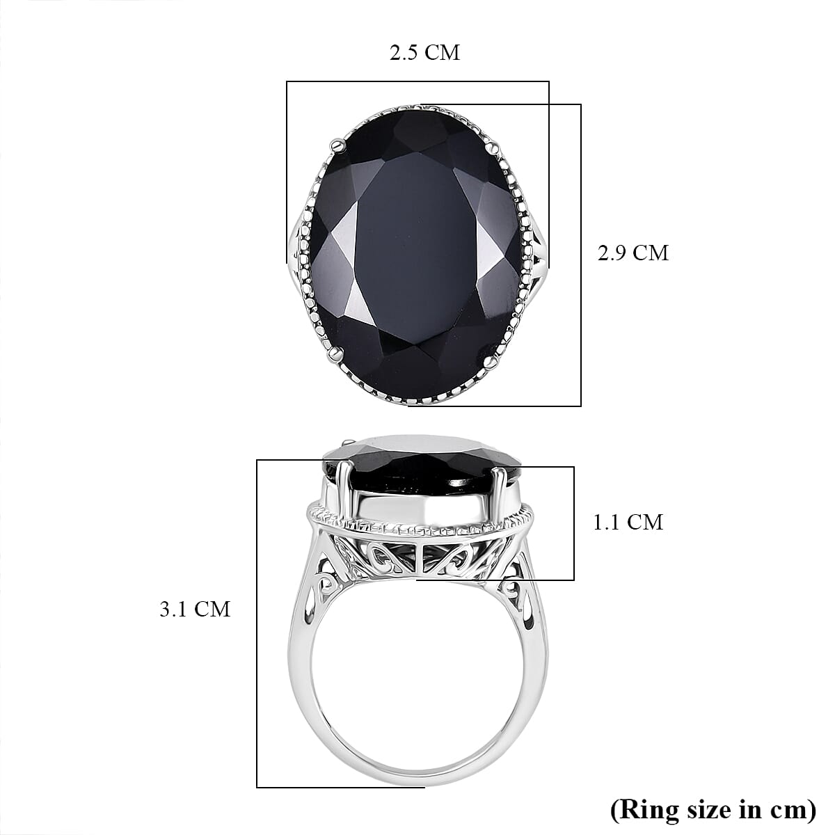 D'Joy Natural Thai Black Spinel Dome Ring in Platinum Overlay Sterling Silver 34.36 Ct, Silver Wt. 5.95 Gms. 8271545 5