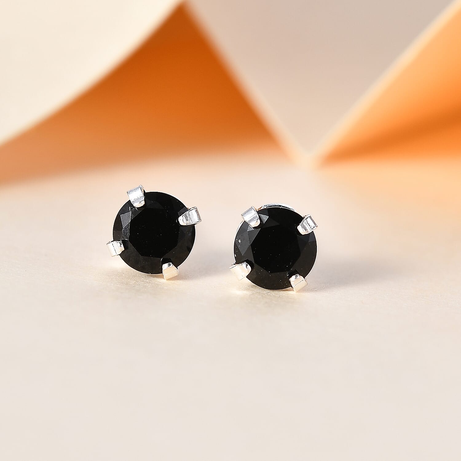 Black Spinel Solitaire Stud Earrings in Sterling Silver 7781699 2