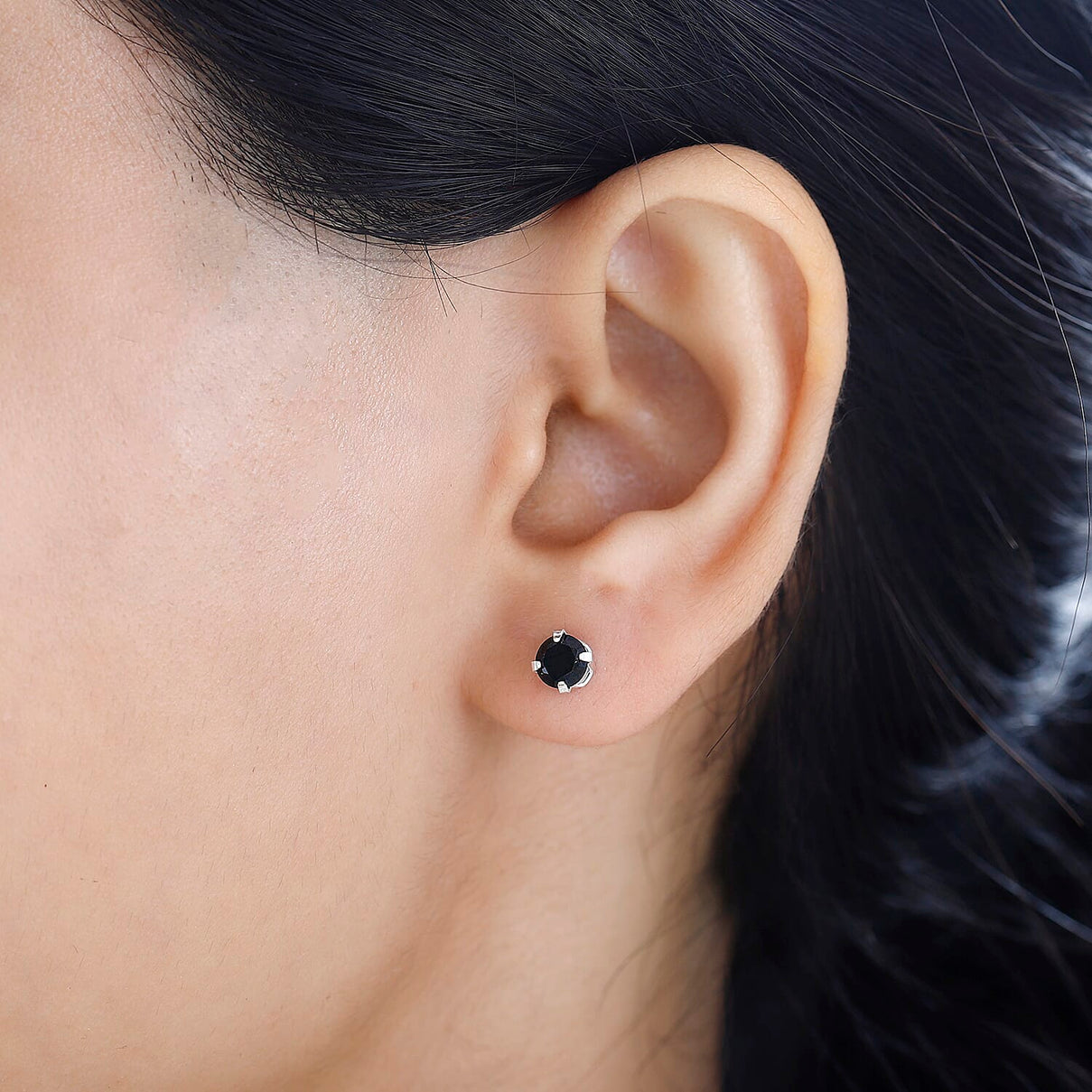 Black Spinel Solitaire Stud Earrings in Sterling Silver 7781699 3