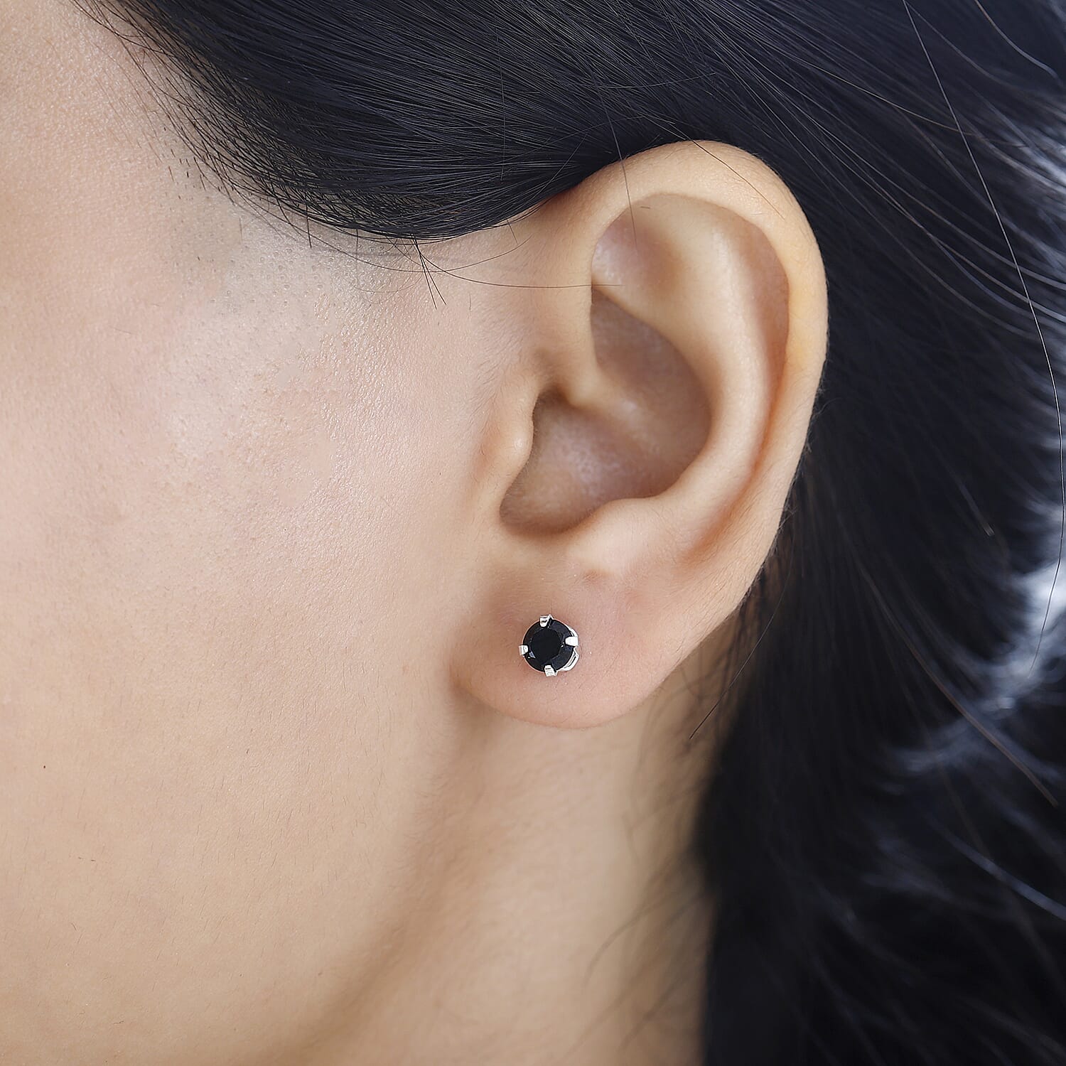 Black Spinel Solitaire Stud Earrings in Sterling Silver 7781699 3