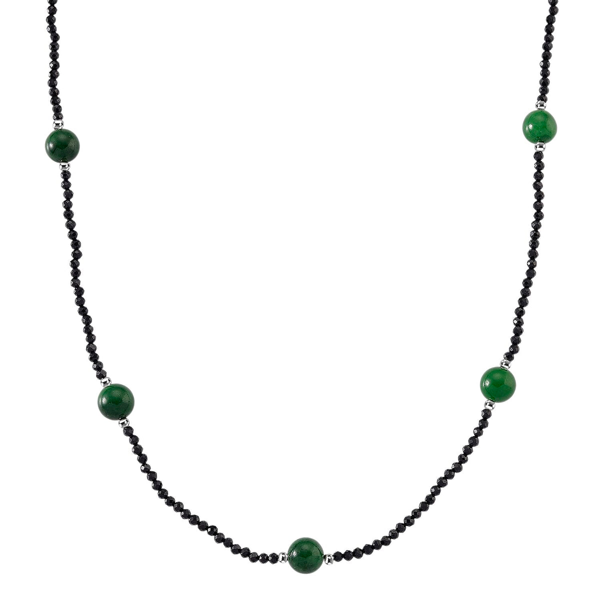 Green Jadeite and Natural Black Spinel Beads Necklace (Size - 18+2 Inch Ext) 60.00 Ct. V32532980 0