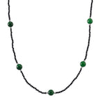 Green Jadeite and Natural Black Spinel Beads Necklace (Size - 18-2 Inch Ext) 60.00 Ct.