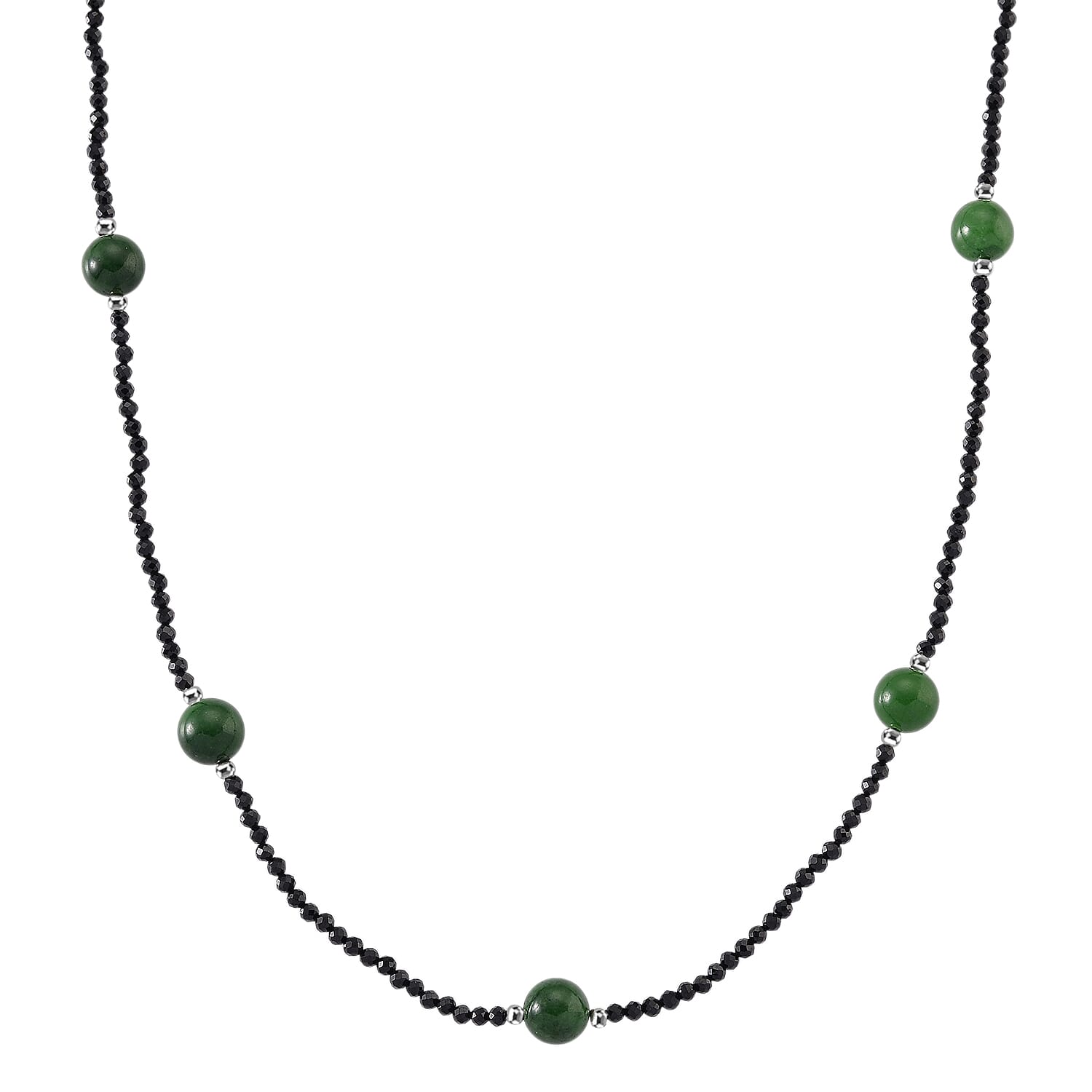 Green Jadeite and Natural Black Spinel Beads Necklace (Size - 18+2 Inch Ext) 60.00 Ct. V32532980 0