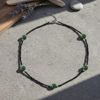 Green Jadeite and Natural Black Spinel Beads Necklace (Size - 18-2 Inch Ext) 60.00 Ct.