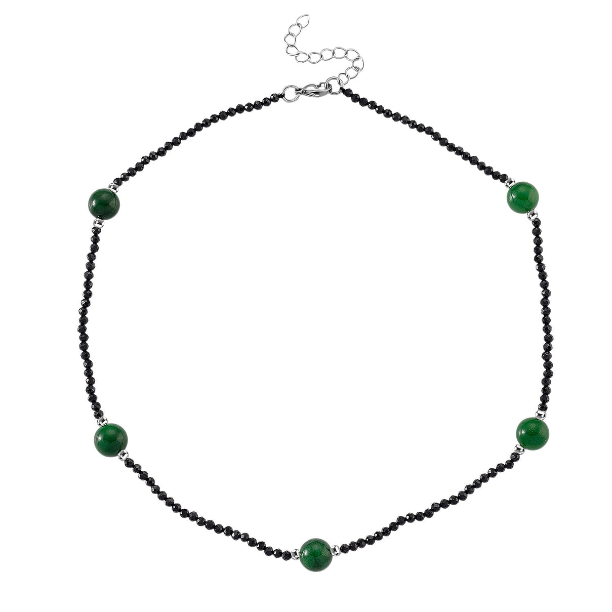 Green Jadeite and Natural Black Spinel Beads Necklace (Size - 18+2 Inch Ext) 60.00 Ct. V32532980 4