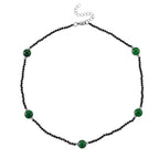 Green Jadeite and Natural Black Spinel Beads Necklace (Size - 18-2 Inch Ext) 60.00 Ct.