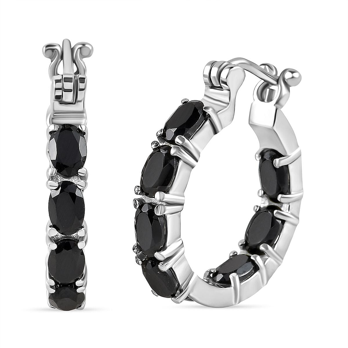 Black Spinel Inside Out Hoop Earrings in Stainless Steel 7643075 0