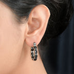 Black Spinel  J Hoop Half Hoop Earring 8.764 Ct.