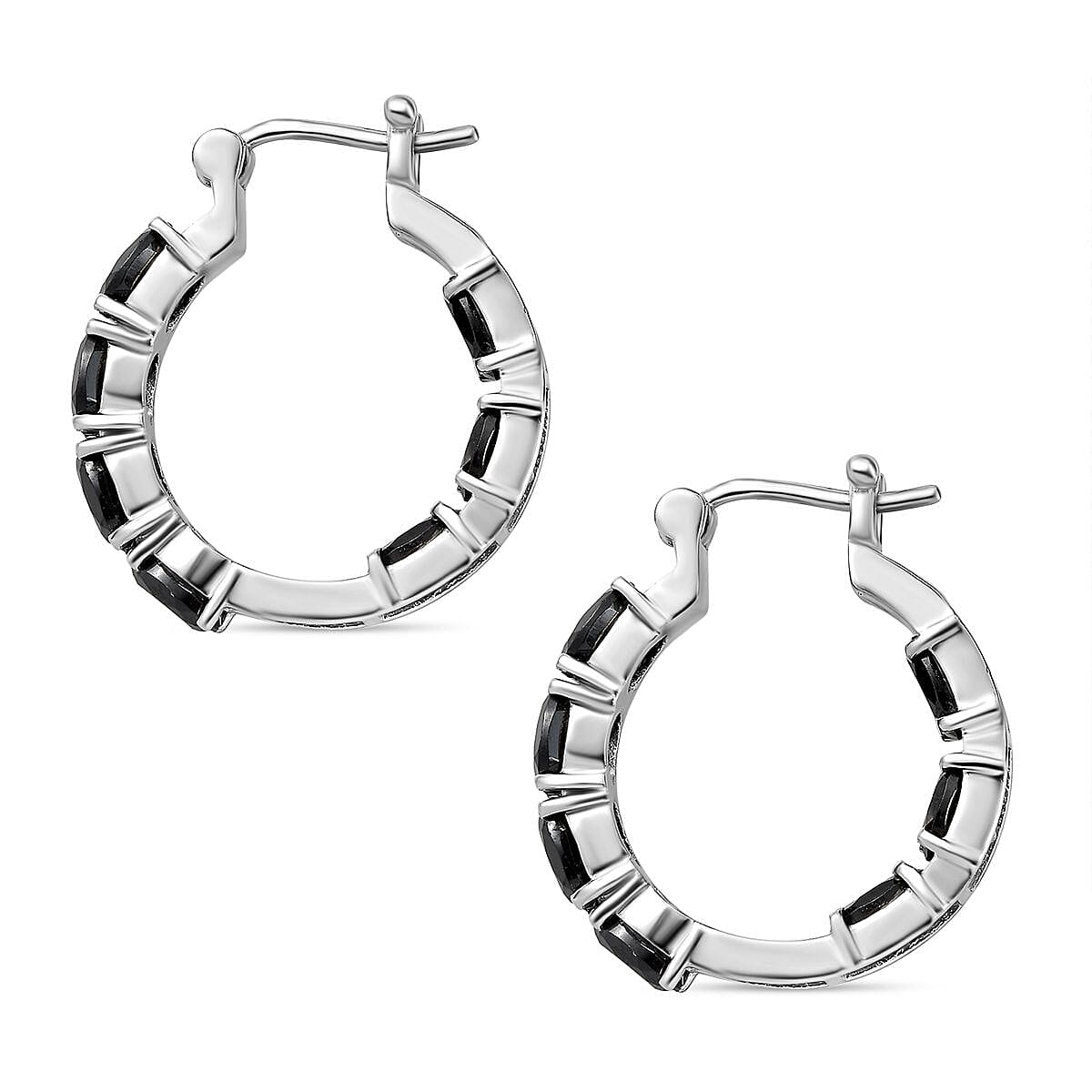 Black Spinel Inside Out Hoop Earrings in Stainless Steel 7643075 4