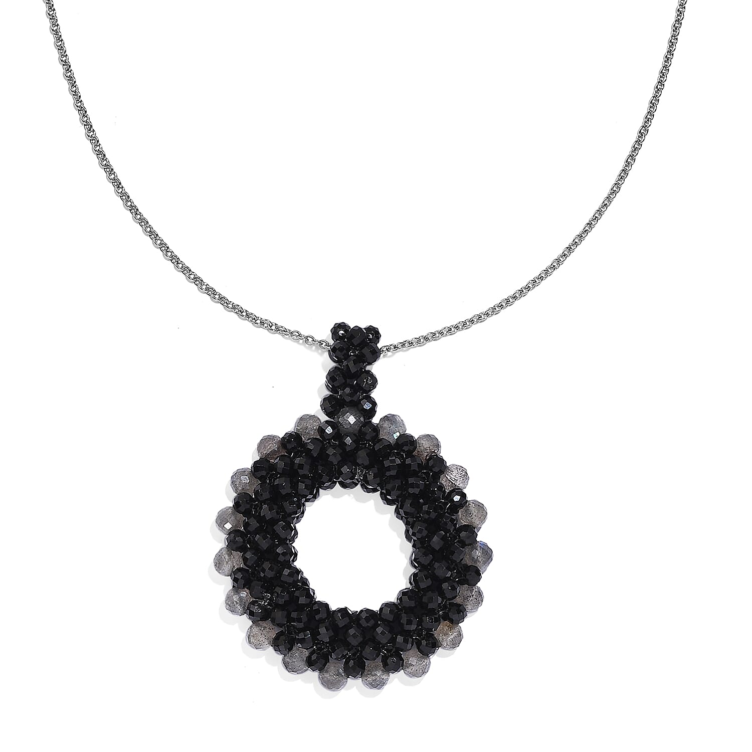 Black Spinel,Labradorite Stone Necklace With Chain (Size 20)         65.00 Ct 7955961 0