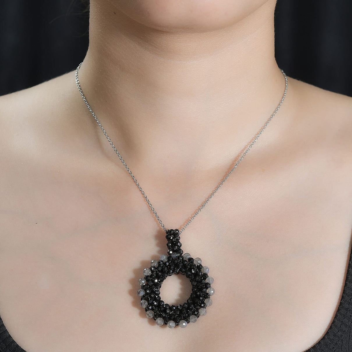 Black Spinel,Labradorite Stone Necklace With Chain (Size 20)         65.00 Ct 7955961 1