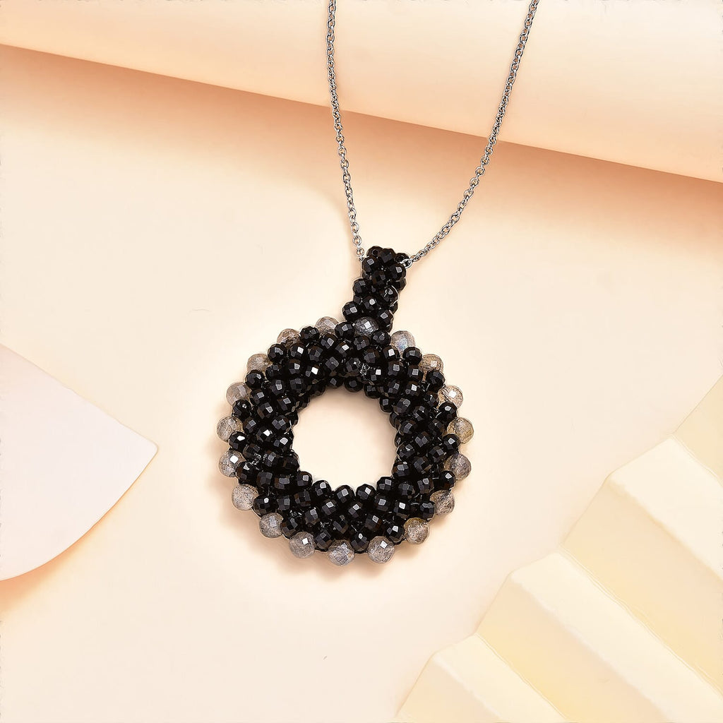 Black Spinel,Labradorite Stone Necklace With Chain (Size 20)         65.00 Ct