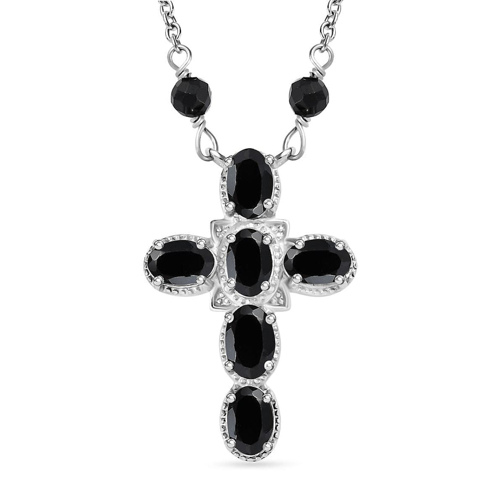 Black Spinel Necklace (Size - 20) in Silver Tone 7.46 Ct.