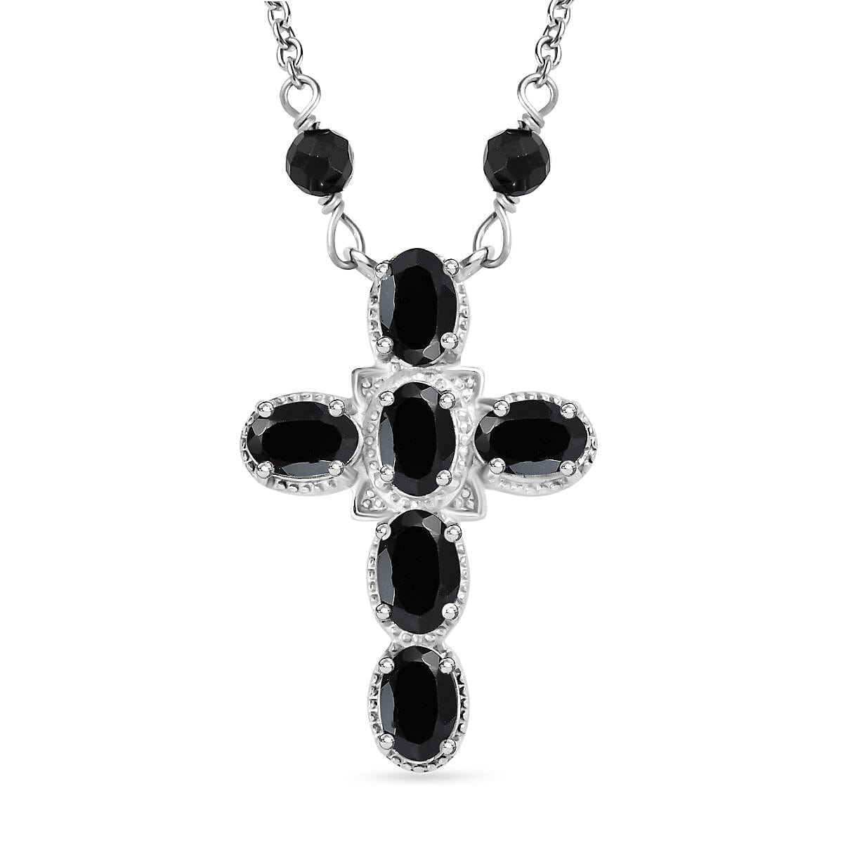 Black Spinel Necklace (Size - 20) in Silver Tone 7.46 Ct. 7978536 0