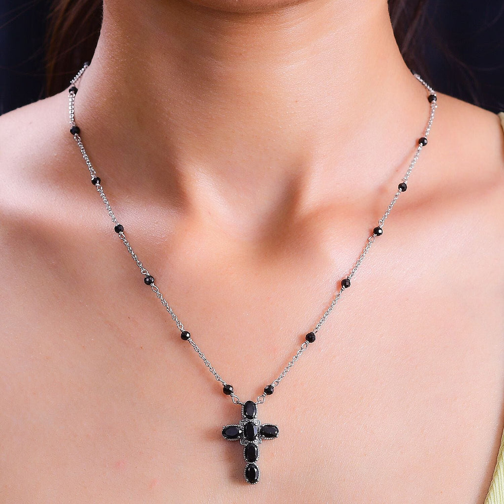 Black Spinel Necklace (Size - 20) in Silver Tone 7.46 Ct.