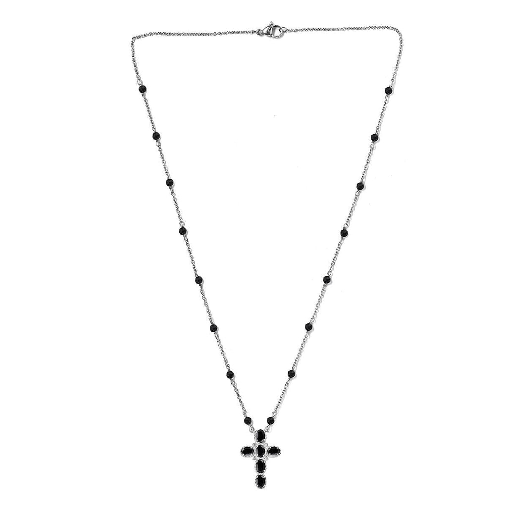 Black Spinel Necklace (Size - 20) in Silver Tone 7.46 Ct.