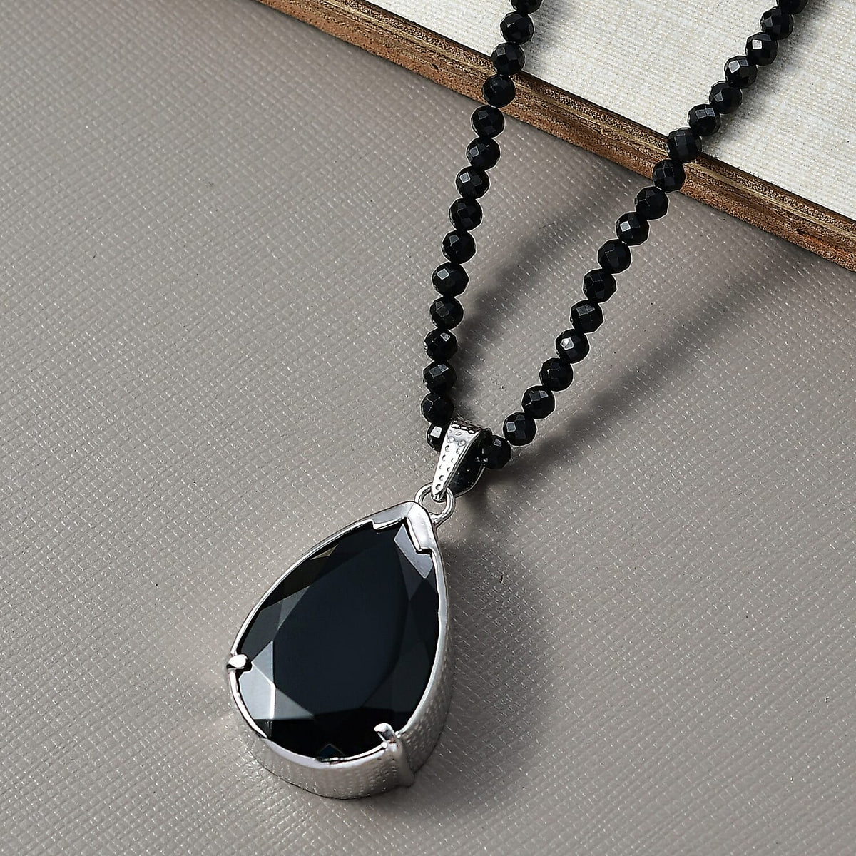 D'Joy Natural Thai Black Spinel Pendant with Beads Chain (Size 20) in Platinum Overlay Sterling Silver 96.35 Ct, Silver Wt. 9.25 Gms. 4427334 1
