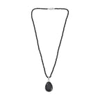 D'Joy Natural Thai Black Spinel Pendant with Beads Chain (Size 20) in Platinum Overlay Sterling Silver 96.35 Ct, Silver Wt. 9.25 Gms.