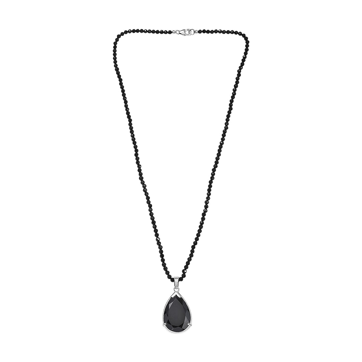 D'Joy Natural Thai Black Spinel Pendant with Beads Chain (Size 20) in Platinum Overlay Sterling Silver 96.35 Ct, Silver Wt. 9.25 Gms. 4427334 3