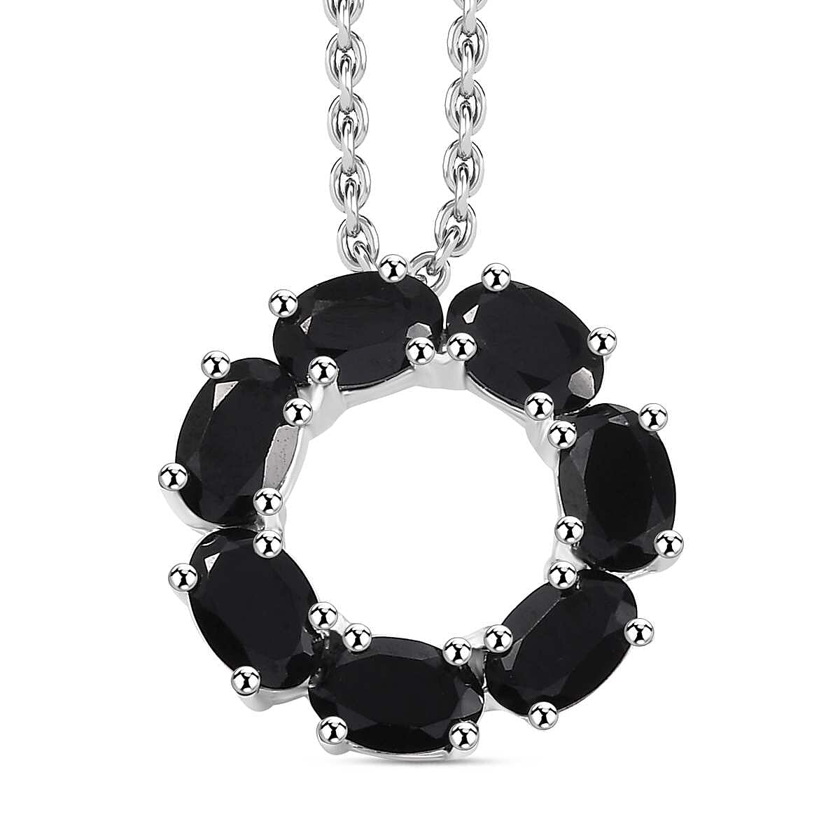 Black Spinel Pendant in Sterling Silver with Stainless Steel Chain (Size 20) 3.15 ct. 4299163 0