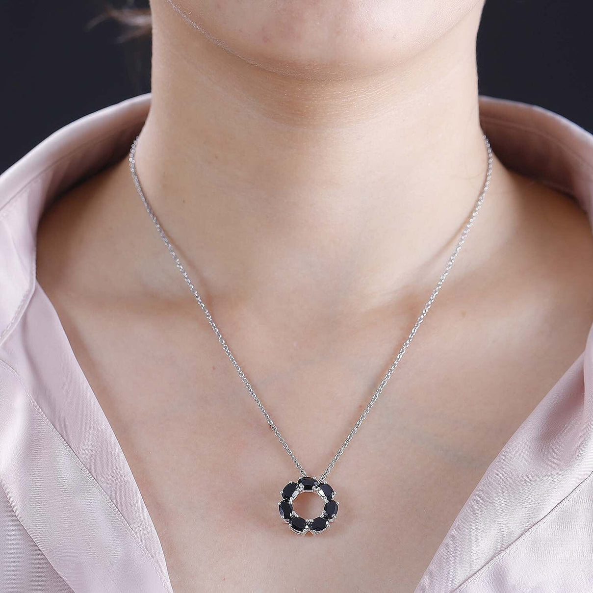 Black Spinel Pendant in Sterling Silver with Stainless Steel Chain (Size 20) 3.15 ct. 4299163 2