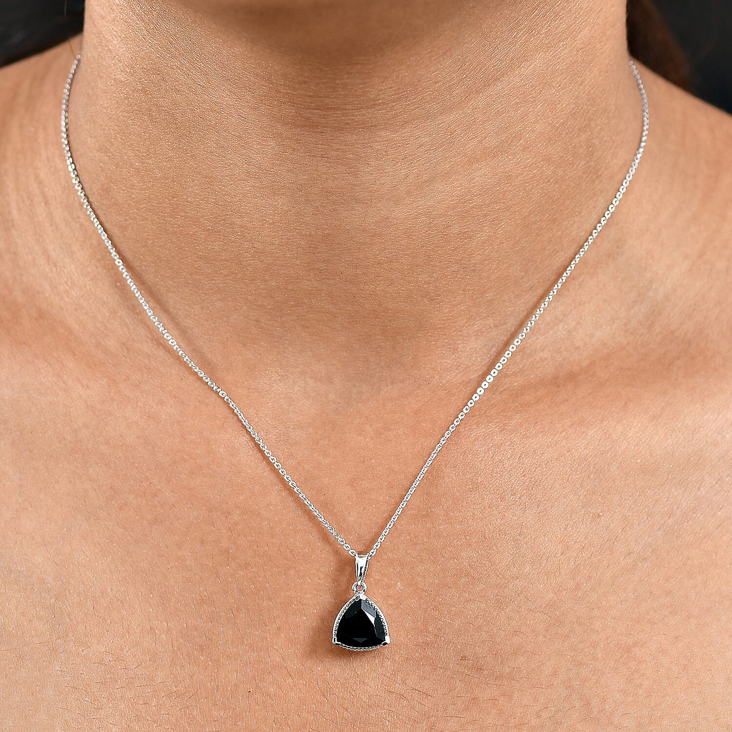 Black Spinel Pendant with Chain (Size 20) in Platinum Overlay Sterling Silver 2.98 Ct. 4423153 1