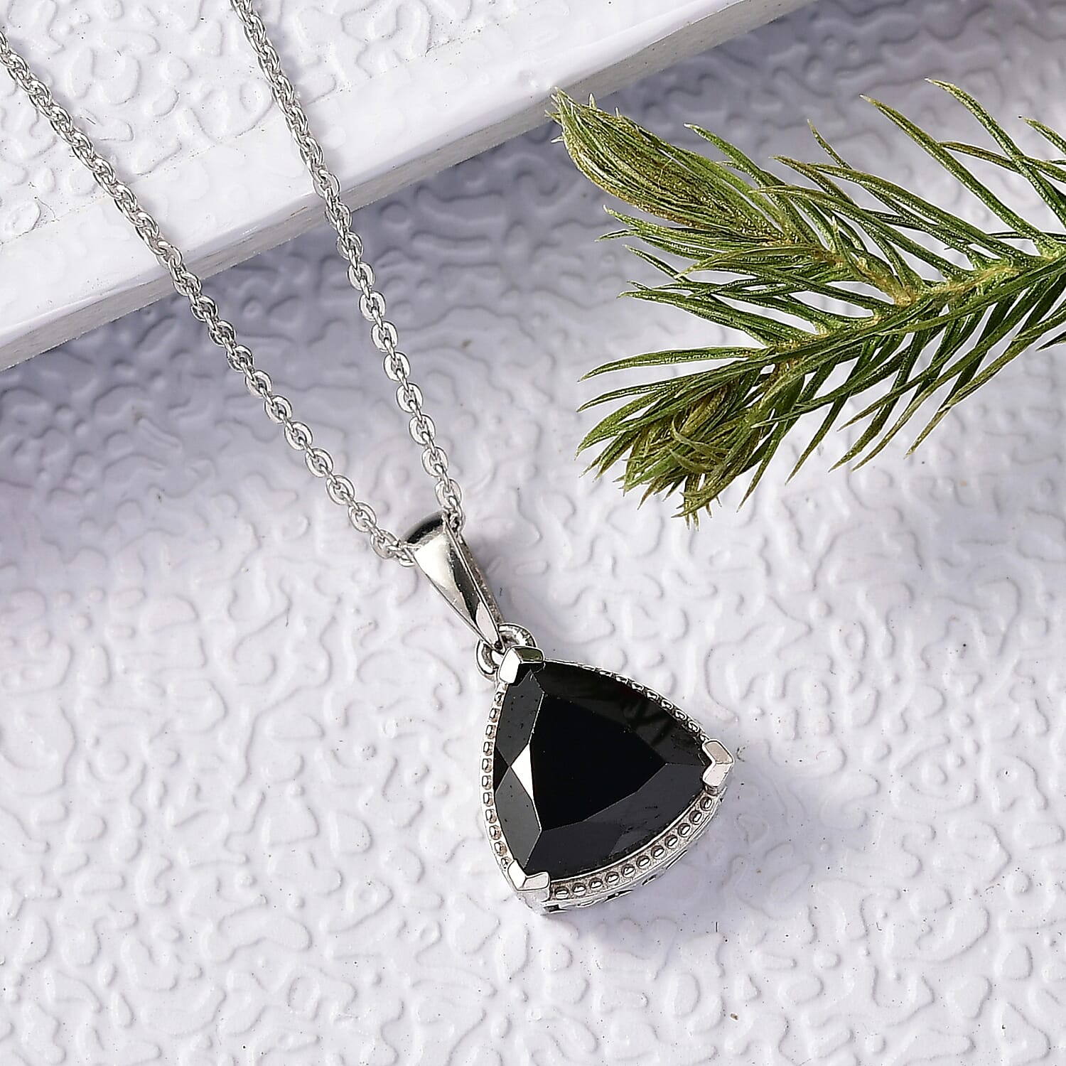 Black Spinel Pendant with Chain (Size 20) in Platinum Overlay Sterling Silver 2.98 Ct. 4423153 2