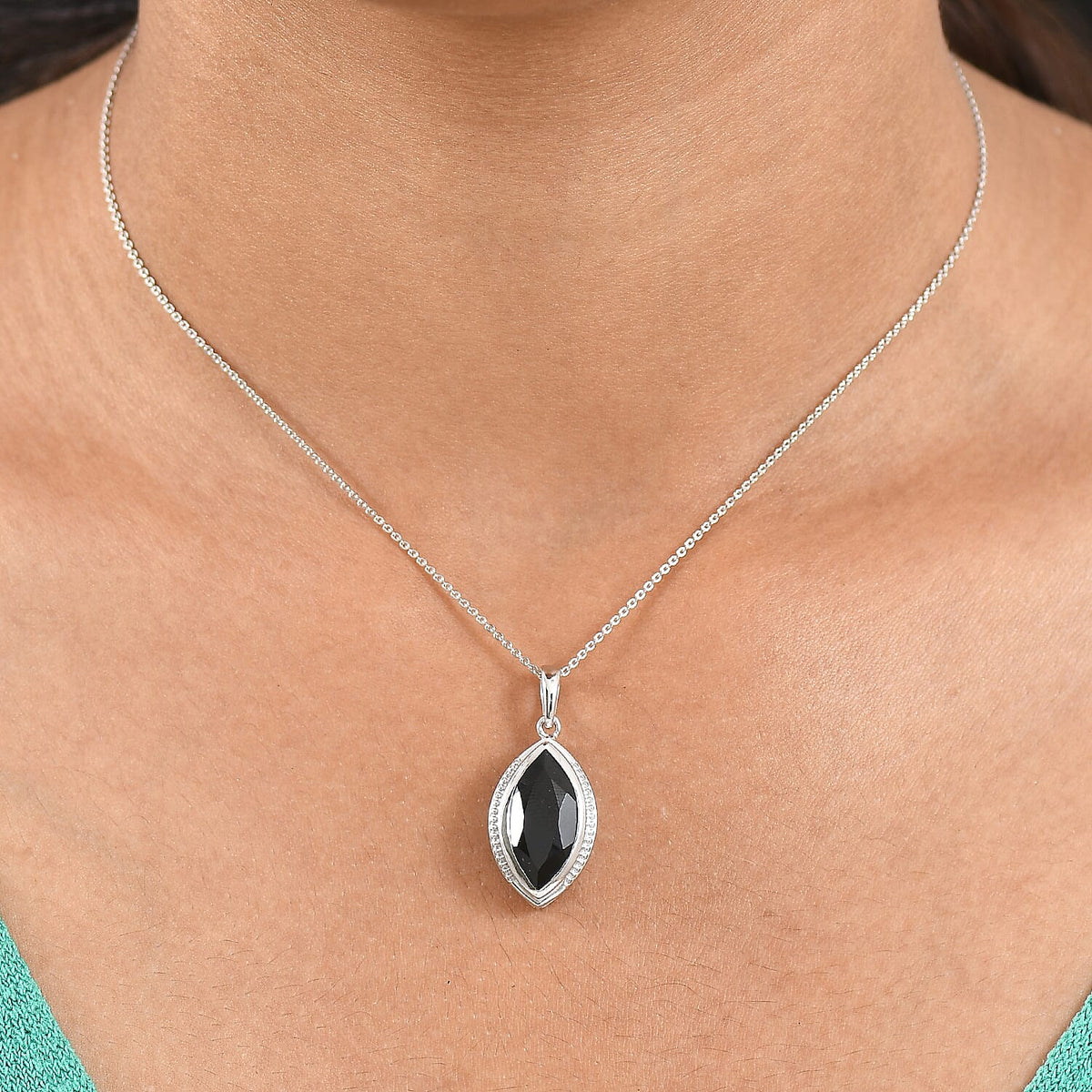 D'Joy Natural Thai Black Spinel Pendant with Chain (Size 20) in Platinum Overlay Sterling Silver 6.71 Ct. 4423155 2