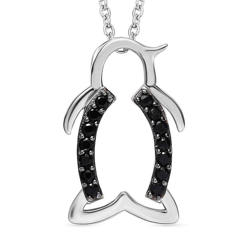 Black Spinel Pendant with Chain (Size 20) in rhodium Sterling Silver  Wt. 5 Gms  0.350  Ct.